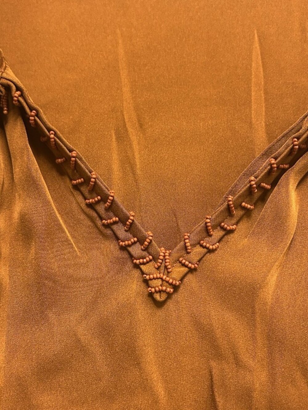 Kobi Halperin Shirt Medium Silk Stretch Beaded Peasant Blouse Burnt Orange Beads - Picture 3 of 16